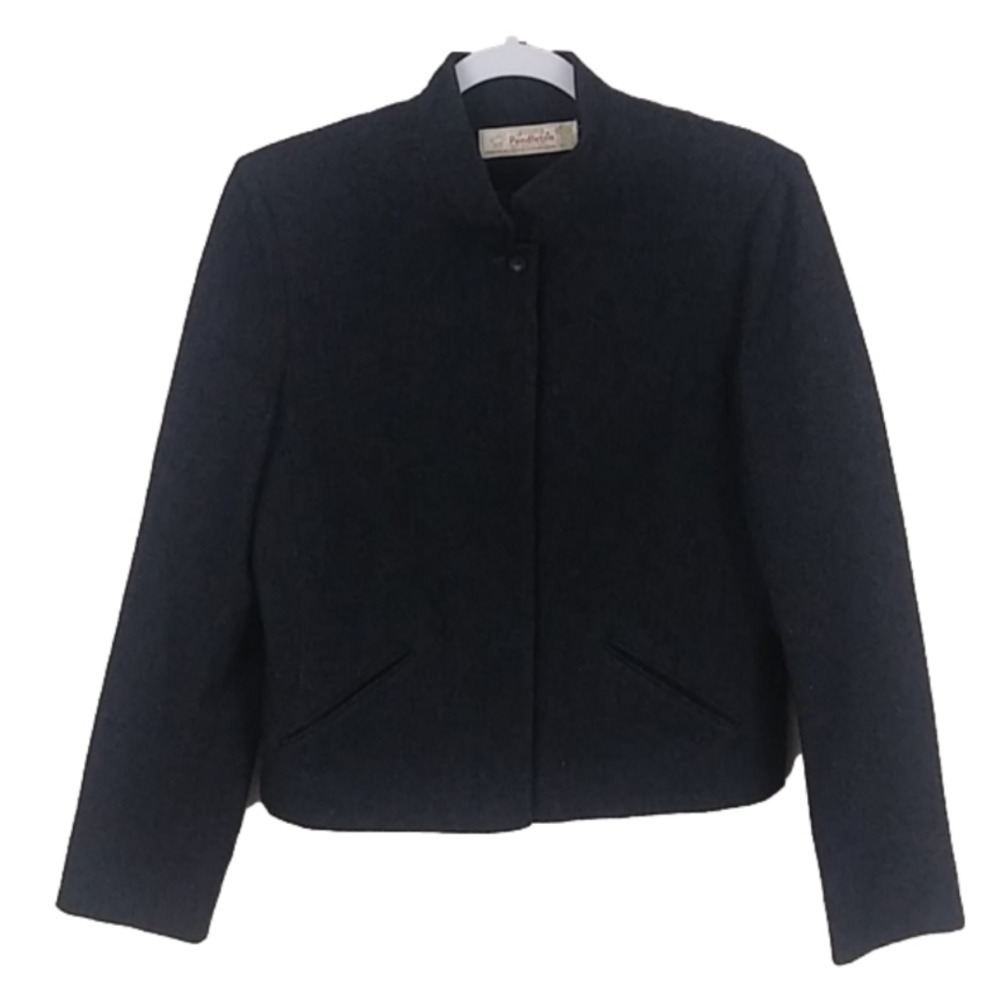 Young Pendleton Gray Virgin Wool Nehru Band Collar Long Sleeve Blazer Jacket